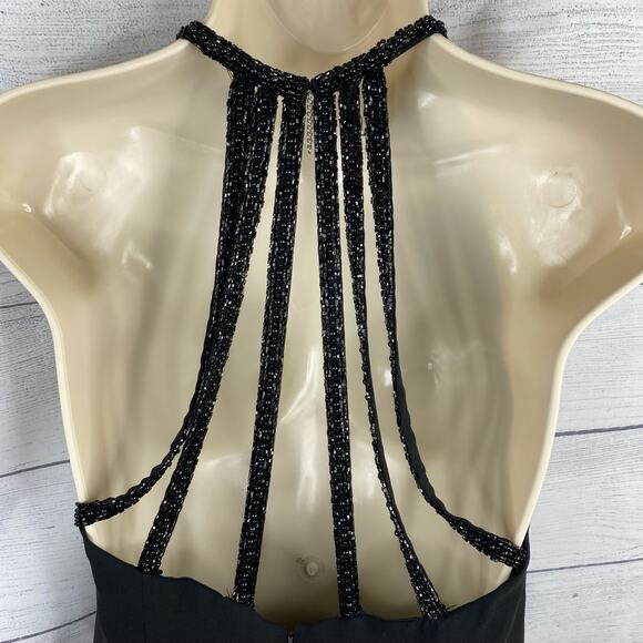 Black Tie Oleg Cassini size Small Silk Beaded Embellished Party Evening Dress - Picture 5 of 11